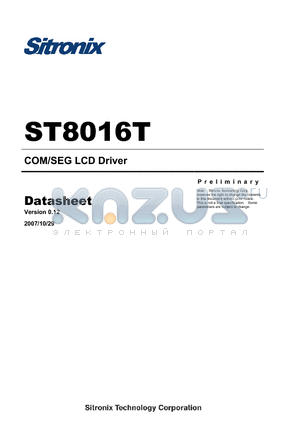 ST8016T datasheet - COM/SEG LCD Driver