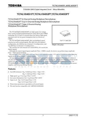 TC74LVX4052FT datasheet - TOSHIBA CMOS Digital Integrated Circuit Silicon Monolithic