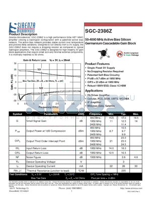 SGC-2386_1 datasheet - 50-4000 MHz Active Bias Silicon Germanium Cascadable Gain Block