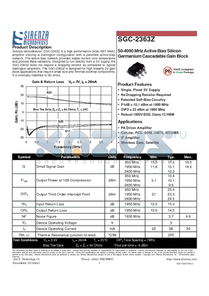 SGC-2363Z datasheet - 50-4000 MHz Active Bias Silicon Germanium Cascadable Gain Block