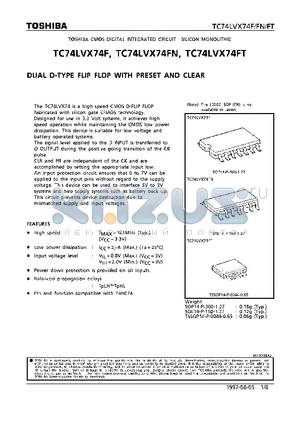 TC74LVX74F datasheet - DUAL D-TYPE FLIP FLOP WITH PRESET AND CLEAR