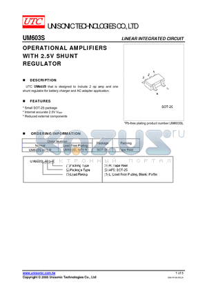 UM603S-AF5-R datasheet - OPERATIONAL AMPLIFIERS WITH 2.5V SHUNT REGULATOR