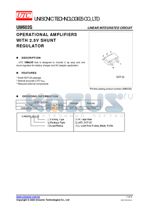 UM603SL-AF5-R datasheet - OPERATIONAL AMPLIFIERS WITH 2.5V SHUNT REGULATOR