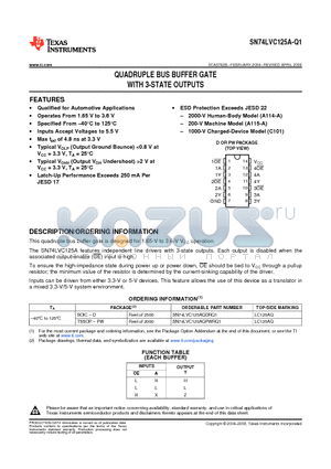 SN74LVC125AQDRQ1 datasheet - QUADRUPLE BUS BUFFER GATE WITH 3-STATE OUTPUTS