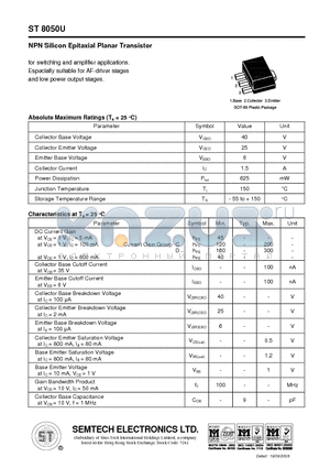 ST8050U datasheet - NPN Silicon Epitaxial Planar Transistor