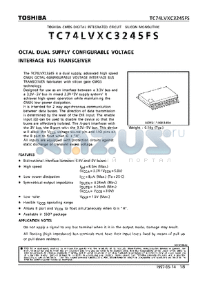 TC74LVXC3245FS datasheet - OCTAL DUAL SUPLY CONFIGURABLE VOLTAGE INTERFACE BUS TRANSCEIVER