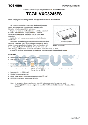 TC74LVXC3245FS datasheet - Dual Supply Octal Configurable Voltage Interface Bus Transceiver