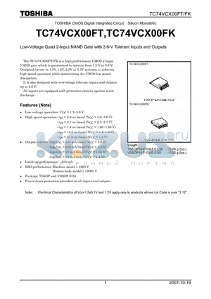 TC74VCX00FK datasheet - Low-Voltage Quad 2-Input NAND Gate with 3.6-V Tolerant Inputs and Outputs