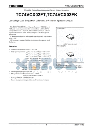 TC74VCX02FK datasheet - Low-Voltage Quad 2-Input NOR Gate with 3.6-V Tolerant Inputs and Outputs