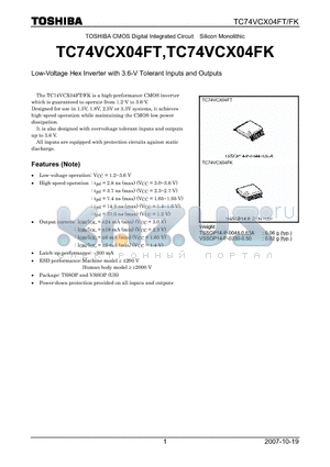 TC74VCX04FK datasheet - Low-Voltage Hex Inverter with 3.6-V Tolerant Inputs and Outputs