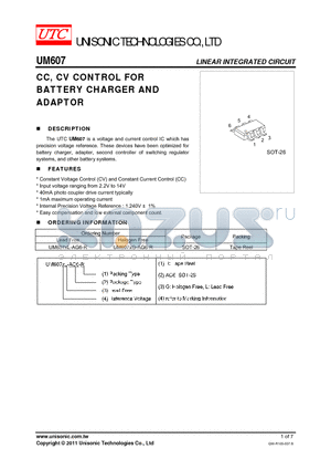 UM607XG-AG6-R datasheet - CC, CV CONTROL FOR BATTERY CHARGER AND CHARGER AND