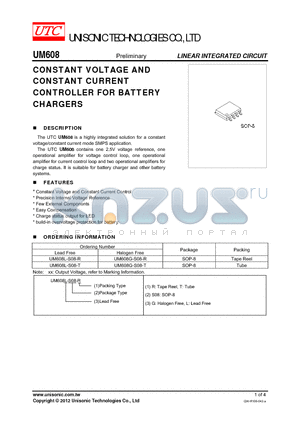 UM608G-S08-R datasheet - CONSTANT VOLTAGE AND CONSTANT CURRENT CONTROLLER FOR BATTERY CHARGERS