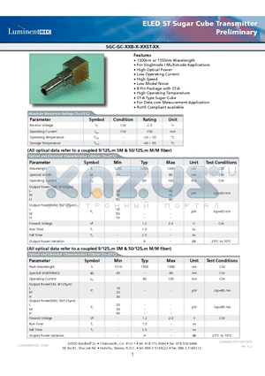 SGC-GC-30B-H-1SSTGR datasheet - ELED ST Sugar Cube Transmitter Preliminary