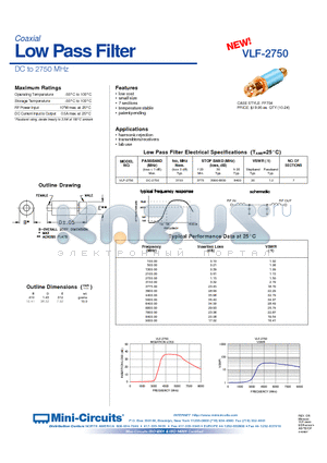 VLF-2750 datasheet - Low Pass Filter DC to 2750 MHz