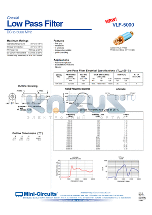 VLF-5000 datasheet - Low Pass Filter DC to 5000 MHz