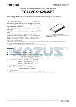 TC74VCX162835FT datasheet - Low-Voltage 18-Bit Universal Bus Driver with 3.6-V Tolerant Inputs and Outputs