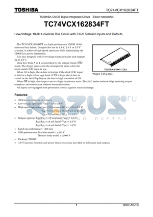 TC74VCX162834FT datasheet - Low-Voltage 18-Bit Universal Bus Driver with 3.6-V Tolerant Inputs and Outputs