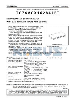 TC74VCX162841FT datasheet - LOW VOLTAGE 20-BIT D-TYPE LATCH WITH 3.6V TOLERANT INPUTS AND OUTPUTS