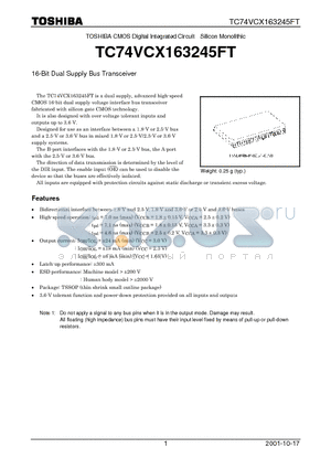 TC74VCX163245FT datasheet - TOSHIBA CMOS Digital Integrated Circuit Silicon Monolithic