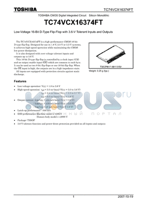 TC74VCX16374FT_07 datasheet - Low-Voltage 16-Bit D-Type Flip-Flop with 3.6-V Tolerant Inputs and Outputs