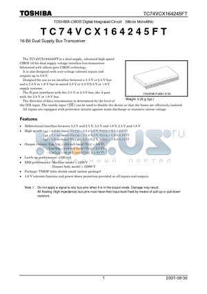 TC74VCX164245FT datasheet - 16-Bit Dual Supply Bus Transceiver