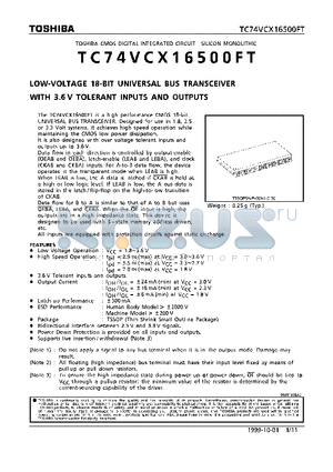 TC74VCX16500FT datasheet - LOW VOLTAGE 18-BIT UNIVERSAL BUS TRANSCEIVER WITH 3.6V TOLERANT INPUTS AND OUTPUTS