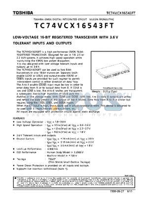 TC74VCX16543FT datasheet - LOW VOLTAGE 16-BIT REGISTERED TRANSCEIVER WITH 3.6V TOLERANT INPUTS AND OUTPUTS