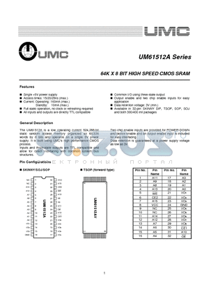 UM61512AS-15 datasheet - 64K X 8 BIT HIGH SPEED CMOS SRAM