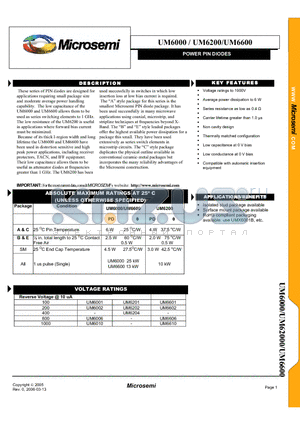 UM6200 datasheet - POWER PIN DIODES