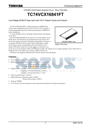 TC74VCX16841FT datasheet - Low-Voltage 20-Bit D-Type Latch with 3.6-V Tolerant Inputs and Outputs