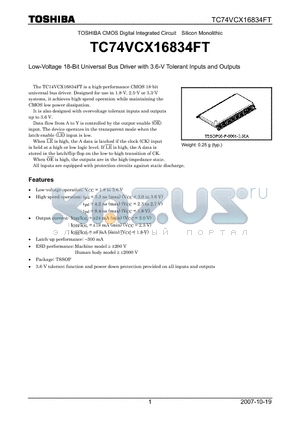 TC74VCX16834FT datasheet - Low-Voltage 18-Bit Universal Bus Driver with 3.6-V Tolerant Inputs and Outputs