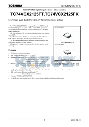 TC74VCX2125FT datasheet - Low Voltage Quad Bus Buffer with 3.6-V Tolerant Inputs and Outputs