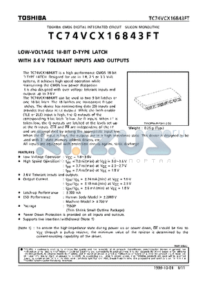 TC74VCX16843FT datasheet - LOW VOLTAGE 18-BIT D-TYPE LATCH WITH 3.6V TOLERANT INPUTS AND OUTPUTS