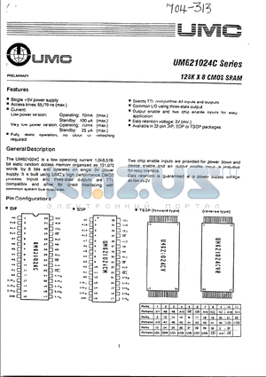 UM621024C-70LL datasheet - 128K x 16 CMOS SRAM