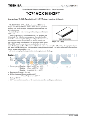 TC74VCX16843FT_07 datasheet - Low-Voltage 18-Bit D-Type Latch with 3.6-V Tolerant Inputs and Outputs