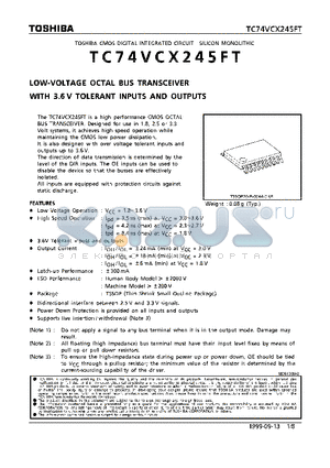 TC74VCX245 datasheet - LOW VOLTAGE OCTAL BUS TRANSCEIVER WITH 3.6V TOLERANT INPUTS AND OUTPUTS