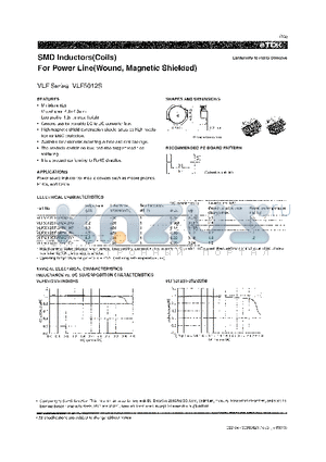 VLF5012ST-100M1R0 datasheet - SMD Inductors(ccoils) For Power Line(wound, Magnetic Shielded)