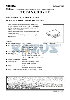 TC74VCX32 datasheet - LOW VOLTAGE QUAD 2-INPUT OR GATE WITH 3.6V TOLERANT INPUTS AND OUTPUTS