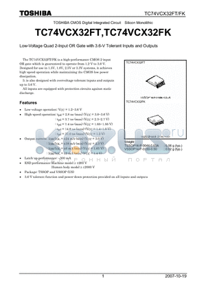 TC74VCX32FT datasheet - Low-Voltage Quad 2-Input OR Gate with 3.6-V Tolerant Inputs and Outputs