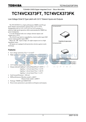 TC74VCX373FK datasheet - Low-Voltage Octal D-Type Latch with 3.6 V Tolerant Inputs and Outputs