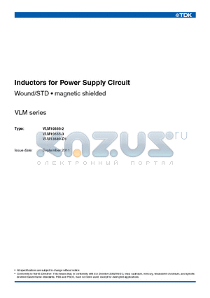 VLM13580-D1 datasheet - Inductors for Power Supply Circuit Wound/STD  magnetic shielded