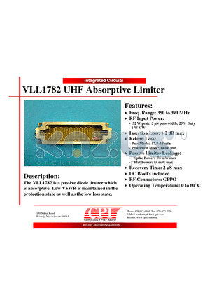 VLL1782 datasheet - UHF Absorptive Limiter