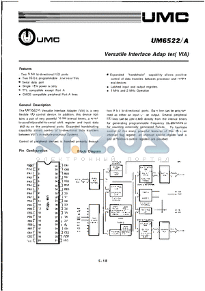 UM6552A datasheet - Versatile Interface Adapter (VIA)