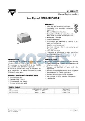 VLMA3100-GS08 datasheet - Low Current SMD LED PLCC-2