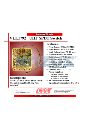 VLL1792 datasheet - UHF SPDT Switch