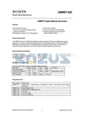 UM66T-05L datasheet - UM66T Simple Melody Generator