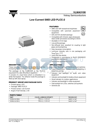 VLMA3100-GS18 datasheet - Low Current SMD LED PLCC-2