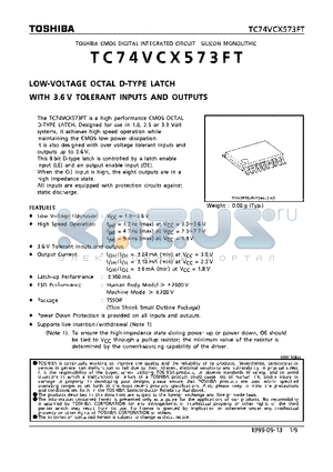 TC74VCX573FT datasheet - LOW VOLTAGE OCTAL D-TYPE LATCH WITH 3.6V TOLERANT INPUTS AND OUTPUTS