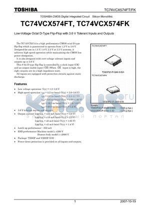 TC74VCX574FT_07 datasheet - Low-Voltage Octal D-Type Flip-Flop with 3.6 V Tolerant Inputs and Outputs