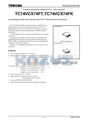 TC74VCX74FK datasheet - Low-Voltage Dual D-Type Flip-Flop with 3.6-V Tolerant Inputs and Outputs